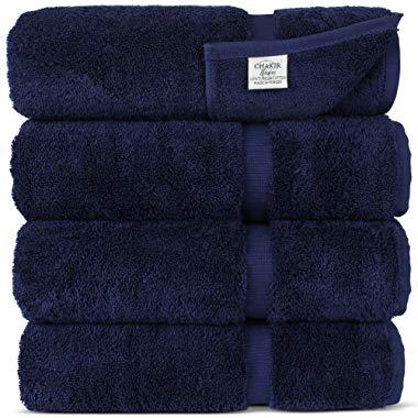 Luxury Hotel & Spa Bath Towel Turkish Cotton, 27" x 54", Set of 4, Navy