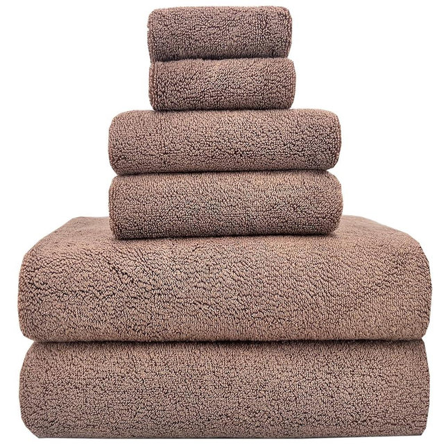 YTYC 27x54 Inches Bath Towel Sets of 6 Luxury 100 Percent Cotton 650GSM Super Absorbent Soft 2 Bathroom Towels 2 Hand Towels 2 Washcloth Towels (Brown, 6pieces)
