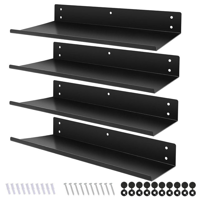 Daanxw Heavy Duty Pegboard Steel Shelves,Can Be Used for Walls or Pegboards,Floating Steel Shelves for Wall,Pegboard Shelf,Suitable for Bathroom,Bedroom,Kitchen and Garage,16 x 7 inch(4 Packs Black)