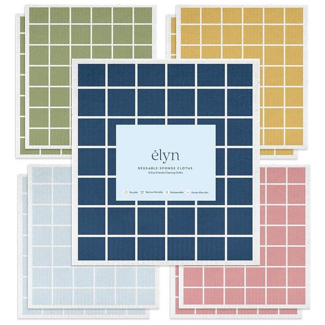 ELYN Swedish Dishcloths, Reusable & Washable Sponge Cloths, Absorbent Cleaning Paper Towels for Kitchen, Dishes, Counters and More, 10 Pack, Assorted Rainbow Color Window Pane Pattern