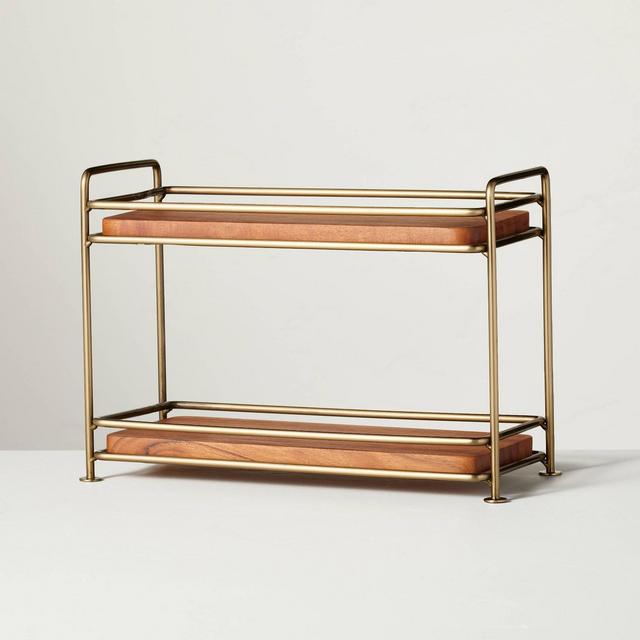 Tiered Wood & Brass Rectangular Serving Stand - Hearth & Hand™ with Magnolia
