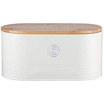 Bloomingville A97306650 Metal Bread Bin with Bamboo Lid, 11.75"L x 5.25"W x 7"H, Grey