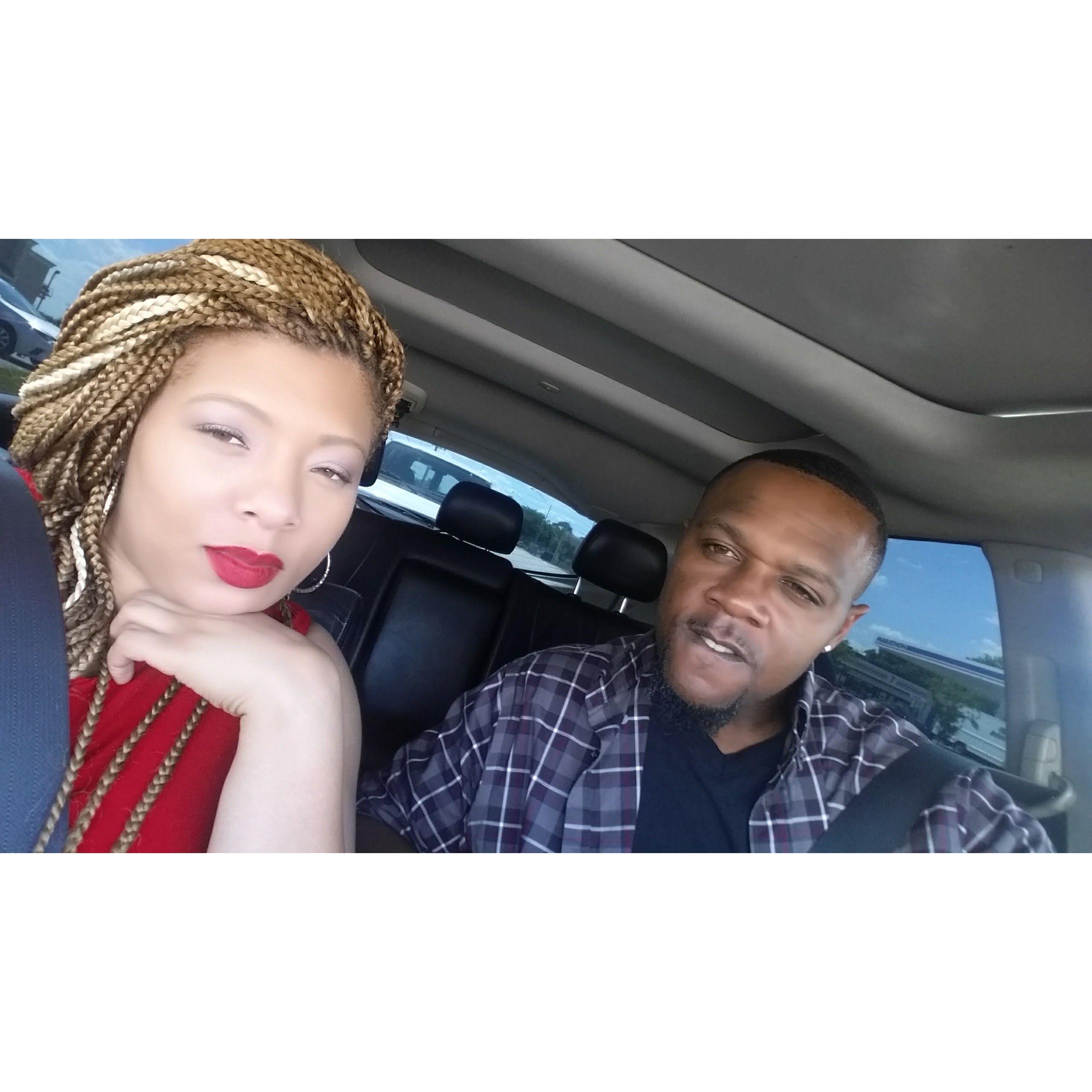Headed somewhere, he loves the red lips!!