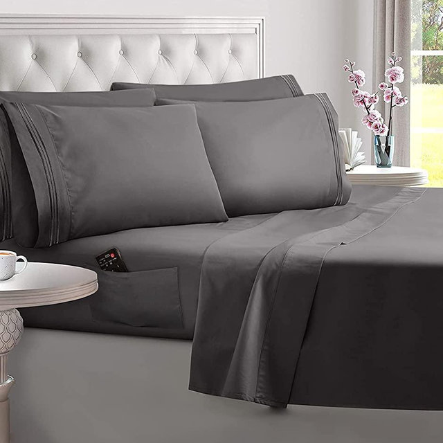 6 Piece Extra Deep Pocket King Size Sheets Set King Sheet Sets King Sheets Deep Pockets King Sheets Sets Deep Pocket King Sheets for King Size Bed Sheet Sets for King Size Bed King Bed Sheets Set Gray