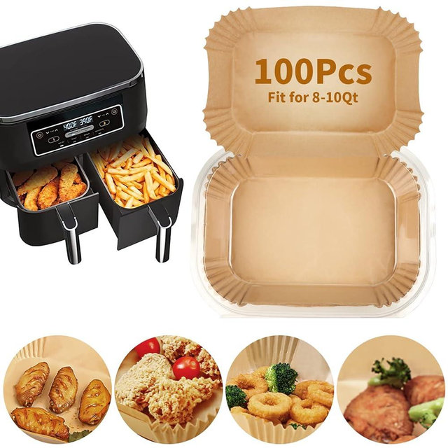 Air Fryer Disposable Paper Liner for Ninja DZ201/DZ401/DZ550/SL401/DZ302, 100PCs Rectangle 8.6x 5.5'' Baking Parchment Paper Air Fryer Inserts Accessories, Ninja Foodi Dual Papel para Freidora de Aire