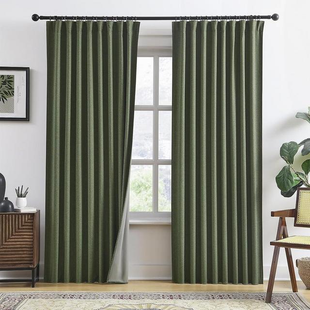 RAIN CITY Dark Olive Green Blackout Curtains Linen 80 Inches Long 2 Panels Set, Back Tab Pleated Look Thermal Insulated Curtains & Drapes for Living Room - Loden/Olive Forest W50 x L80