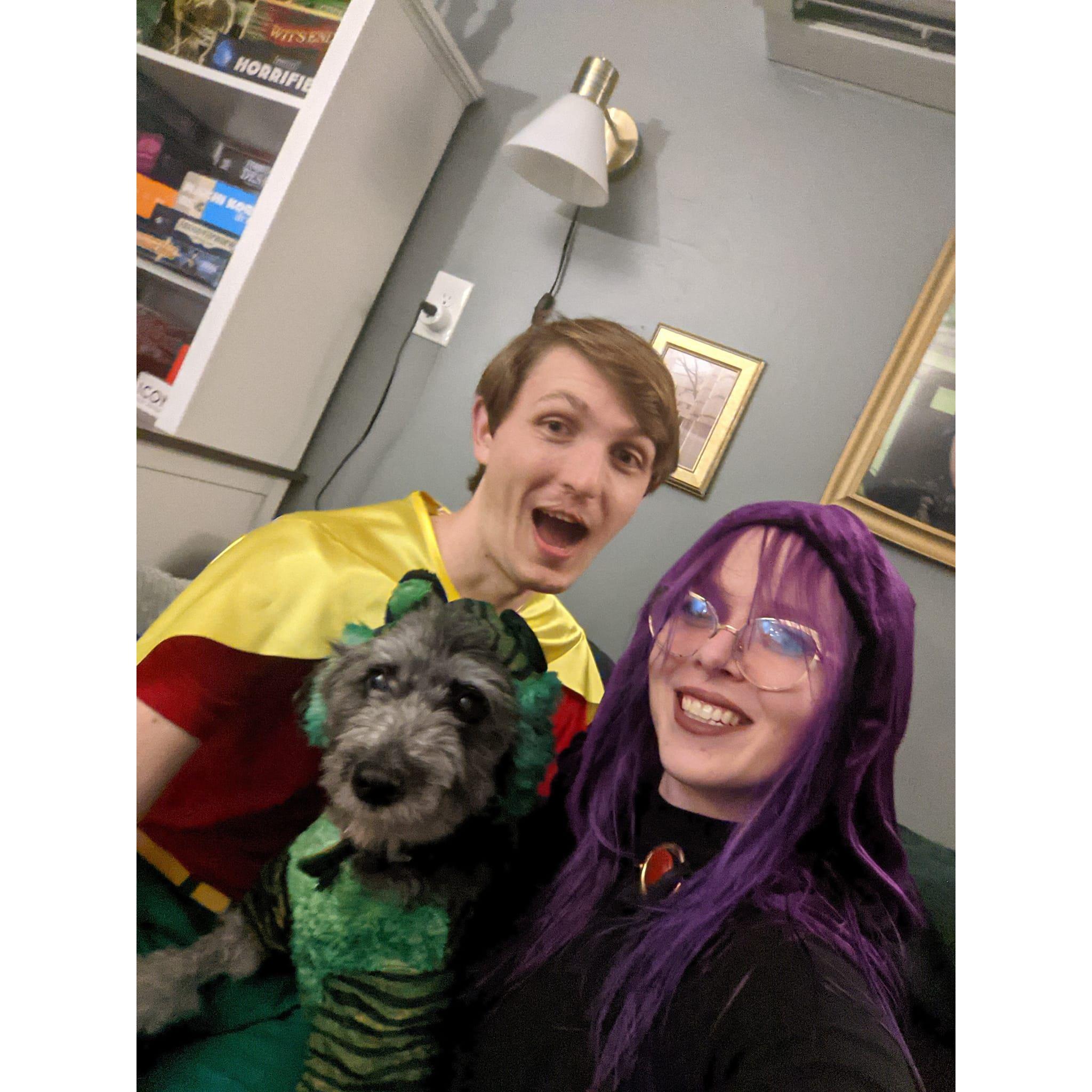 Another group Halloween costume as 3 members of Teen Titans.