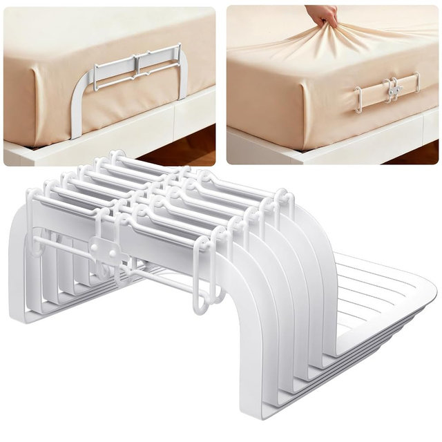 Sweetyear Upgrade Reinforced Sheet Holder, 6Pcs Metal Side Bed Sheet Holders Firm & Tight - Fit All Mattress Sizes, Easy Installation (White)
