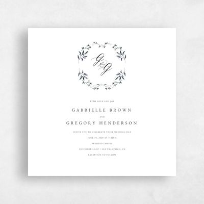 Ebony, White Wedding Invitation - Verdure Wreath
