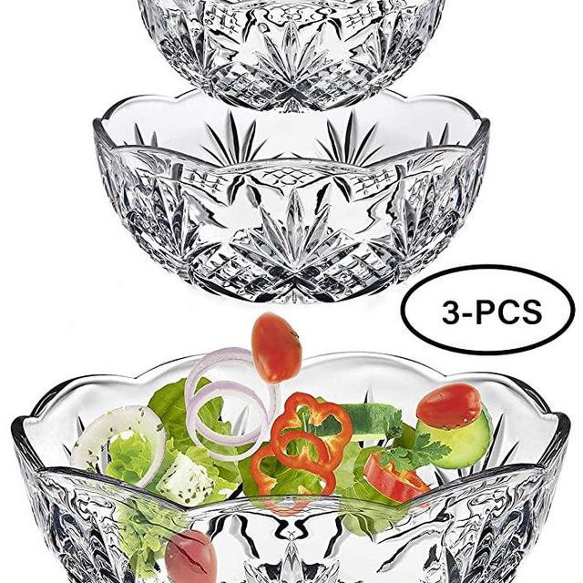 Elegant Crystal Clear Salad Bowl, Glass Mixing Bowl, All Purpose Round Serving Bowl (Multi Size)