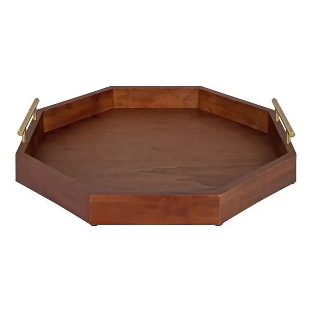 Kate and Laurel Lipton 18-Inch Octogonal Handled Tray in Walnut