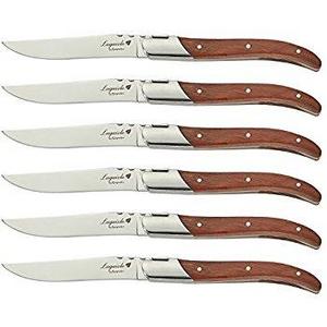 FlyingColors Laguiole Steak Knife Set. Stainless Steel, Rose Wood Handle, Gift Box, 6 Pieces