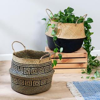 Folding Seagrass Belly Baskets, Set of 2