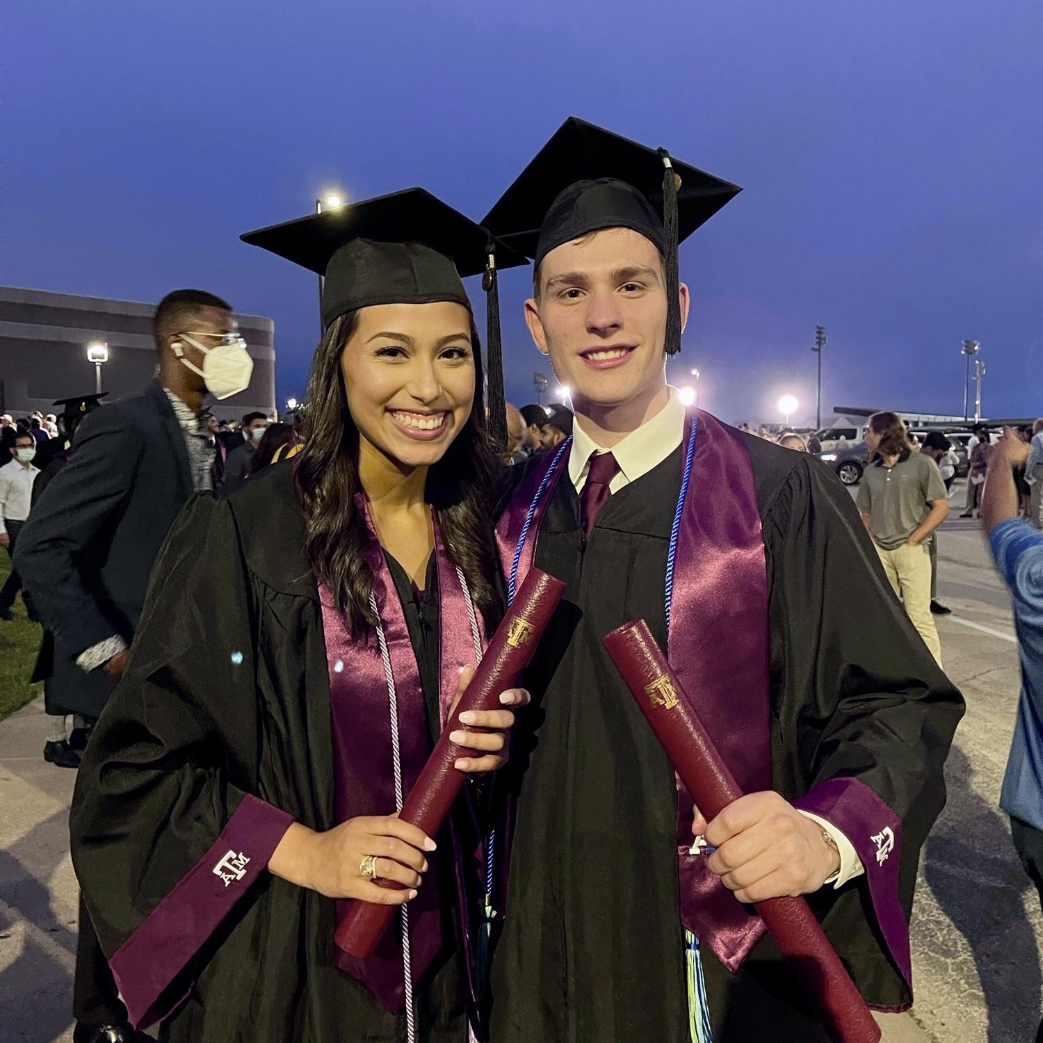 Our college graduation in May of '21. Gig'em!