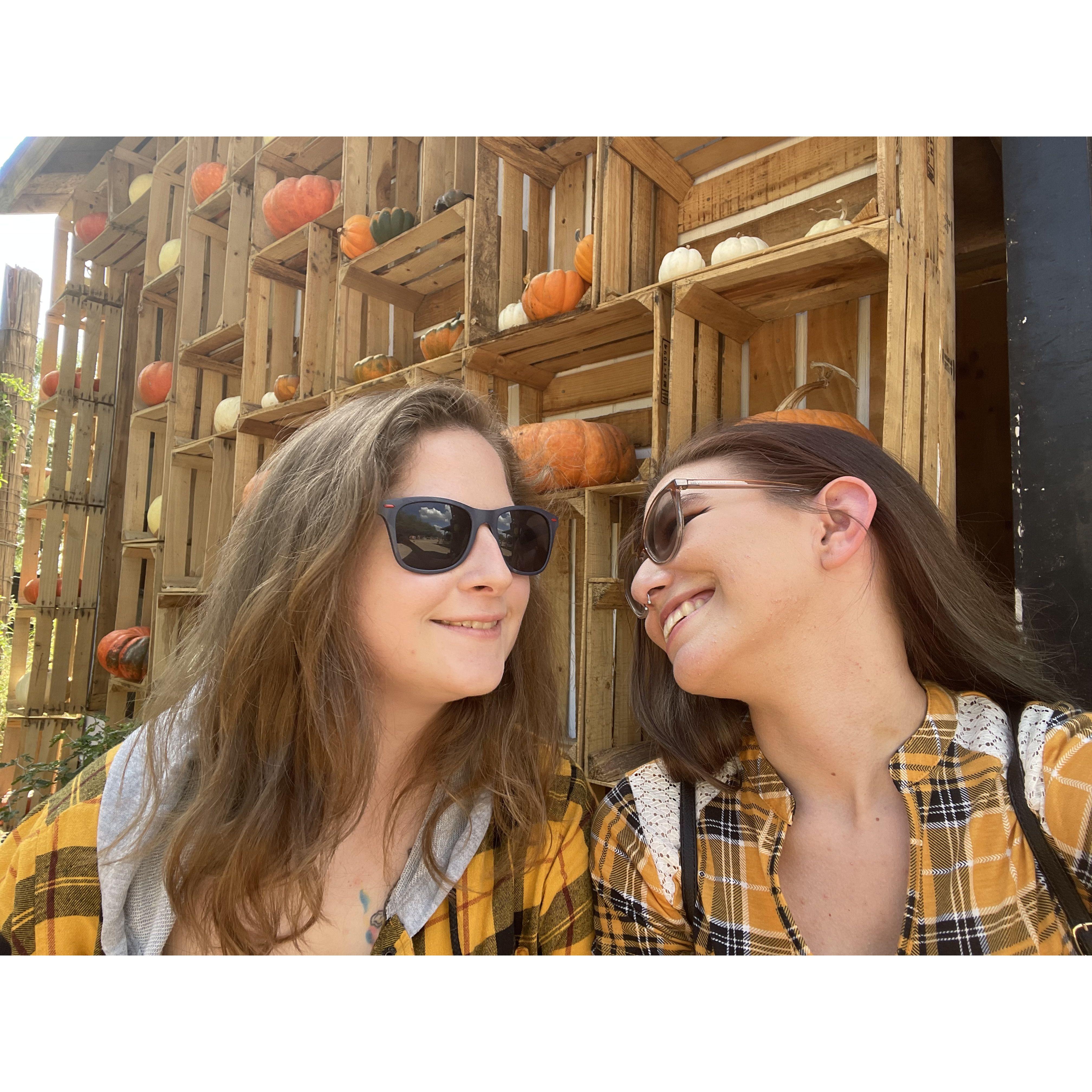 Matching plaid and pumpkins (our first pumpkin patch date)