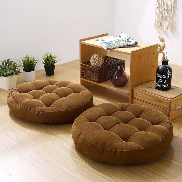 Gfobip Meditation Floor Pillow Set of 2 Large Round Floor Cushions for Adults Tufted Corduroy Floor Seat Pillows Cushion for Living Room Tatami Yoga,Brown