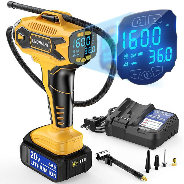 Cordless Tire Inflator Air Compressor Compatible With Dewalt 20V Max Battery: Portable Handheld Air Pump with Digital Pressure Gauge for Cars Motorcycles Bikes Sport Balls Auto