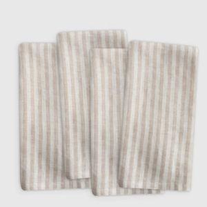 European Linen Stripe Napkins (Set of 8) in Natural/White Stripe