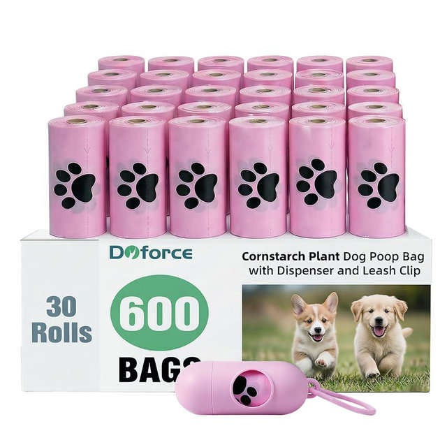 Dyforce 600 Count Dog Poop Bags Rolls with Dispenser, Scented Leak Proof Pet Waste Poop Bags for Dogs 13x9", Extra Thick and Large Doggy Cat Litter Bags for Poops with Holder, Pink