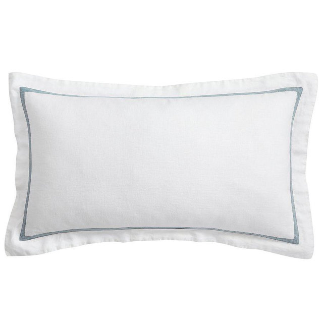 Belgian Flax Linen Frame Sham, White/Chambray, King, Set of 3