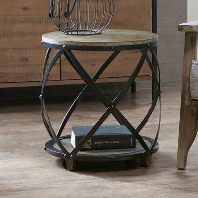 INK+IVY Cirque Metal Bent Accent Drum  Table in Antique Bronze