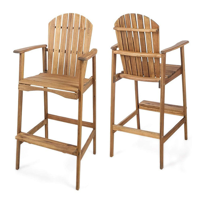 Christopher Knight Home Malibu Outdoor Acacia Wood Adirondack Barstools, 2-Pcs Set, Natural Stained