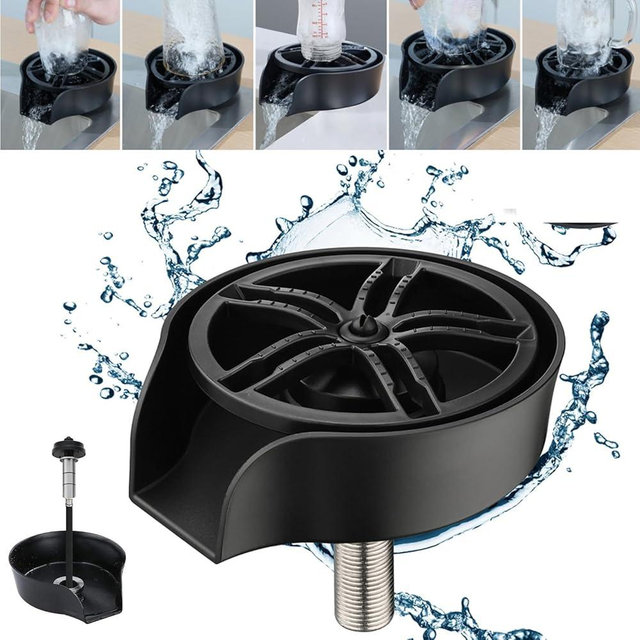 Black Glass Rinser, Upgraded 360 Degree Rotating Spout Glass Rinser for Kitchen Sink Stainless Steel Cup Washer for Sink,Glass Rinser with Pull Out Spray,Kitchen Sink Accessories