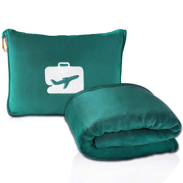 EverSnug Travel Blanket and Pillow - Premium Soft 2 in 1 Airplane Blanket with Soft Bag Pillowcase, Hand Luggage Sleeve and Backpack Clip (Teal)