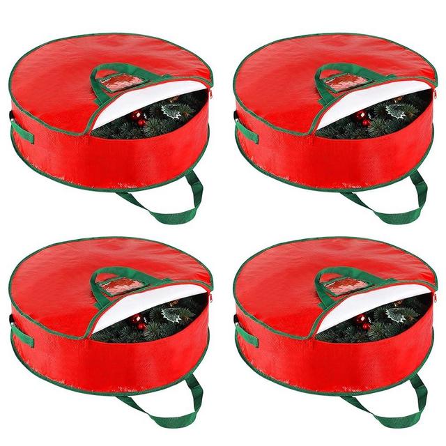 Shappy 4 Pcs Christmas Wreath Storage Bags Round Artificial Wreath Container Bag Container Large Zippered Wreaths Holder Container with Handles for Xmas Holiday Party
