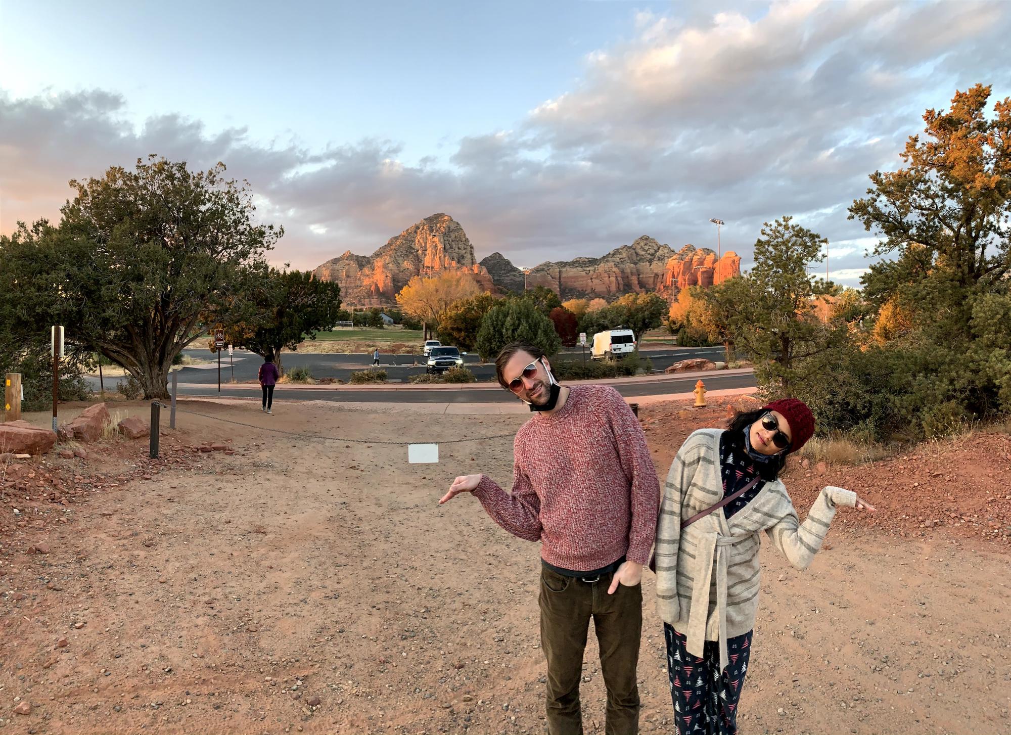 Dan and Chands being teapots by Teapot Rock in Sedona, AZ.