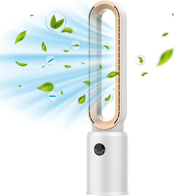 Cobuy Bladeless Tower Fan with Remote, Air Circulator Cooling Fan for Indoor Use, 24 Speeds Settings, 12 Timer, Quiet Oscillating Fan for Home Bedroom, Retro Gold