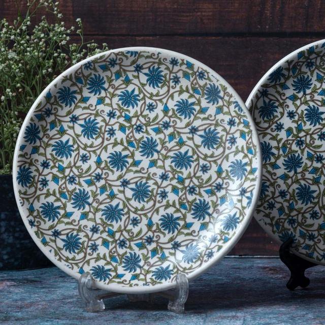Ceramic Matte Blue Quarter/ /Snack Plate (Set of 2 ),
