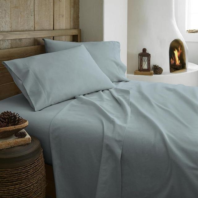 100% Organic Flannel Sheets Queen Size - GOTS Certified 100% Cotton Flannel Sheets Set with Comfortable Soft Brushed Finish & Deep Pocket - 1 Flat 1 Fitted & 2 Pillowcases (Shore, Queen)