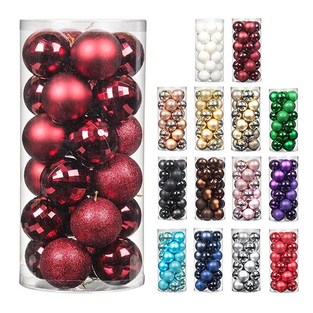 MOONET 24pcs 2.36in Christmas Decoration Balls Shatterproof Color Set Ornaments Balls for Festival Wedding Home Party Decors Xmas Tree Hanging (60mm Burgundy)
