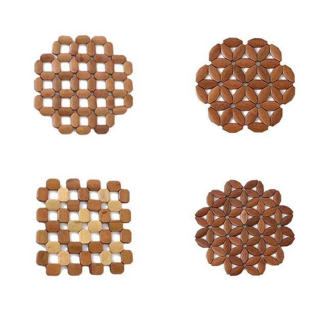 CYlovinho Bamboo Trivet Mats for Hot Dishes, Set of 4 Pot Holders for Hot Pots and Pans,Non-Slip & Heat-Resistant Counter Mats for Tables, Countertops, Spoon Holders and Large Coasters