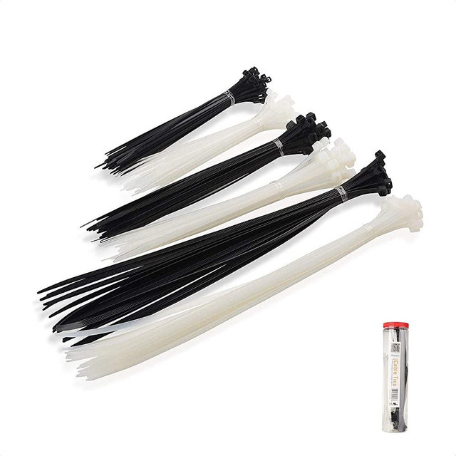 Cable Matters 200-Pack Indoor and Outdoor 6, 8,12-Inch Self-Locking Nylon Zip Ties Assorted Sizes (Tie Wraps, Cable Ties, Zipties) in Black and White