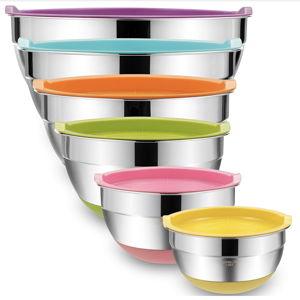 Umite Chef Mixing Bowls with Airtight Lids, 6 Piece Stainless Steel Metal Bowls, Measurement Marks & Colorful Non-Slip Bottoms Size 7, 3.5, 2.5, 2.0,1.5, 1QT, Great for Mixing & Serving