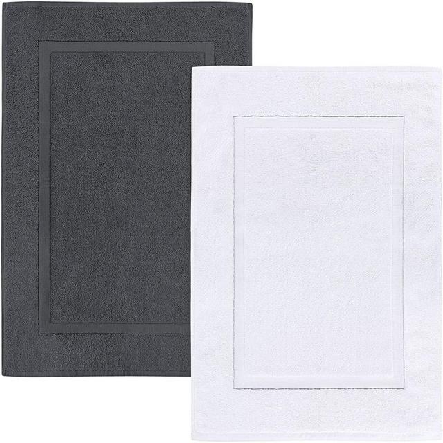 Utopia Towels Cotton Banded Bath Mats, Grey, White, [Not a Bathroom Rug], 21 x 34 Inches, 100% Ring Spun Cotton - Highly Absorbent and Machine Washable Shower Bathroom Floor Mat (Pack of 2)