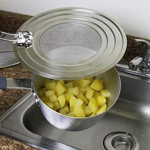 U.S. Kitchen Supply 12" Stainless Steel Fine Mesh Splatter Screen with Non-Slip Folding Handle - 8", 9.5" & 11" Size Pot & Pan Rings - Grease Oil Guard for Safe Cooking