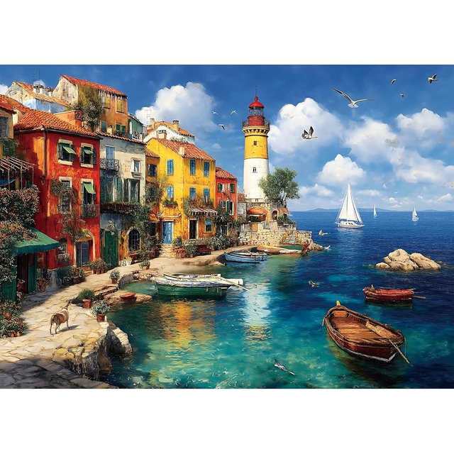 Summer Colorful Coastal Village 1000 Piece Puzzle for Adults, Fun Puzzles for Adults 1000 Pieces with HD Print & Poster, 27.5 * 19.7 in Dust Free, for Gifts Halloween Christmas Family Games Lovers