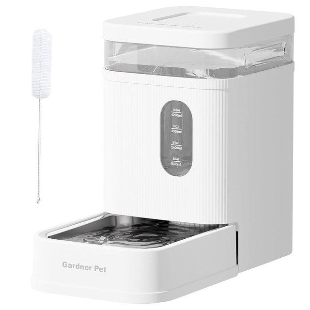 Gardner Pet Automatic Dog Water Dispenser Gravity Waterer with Stainless Steel Bowl Water Dispenser 6.5L Large Capacity Water Feeder with Filters for Dogs Cats Pets, BPA-Free Noise-Free (White, 6.5L)