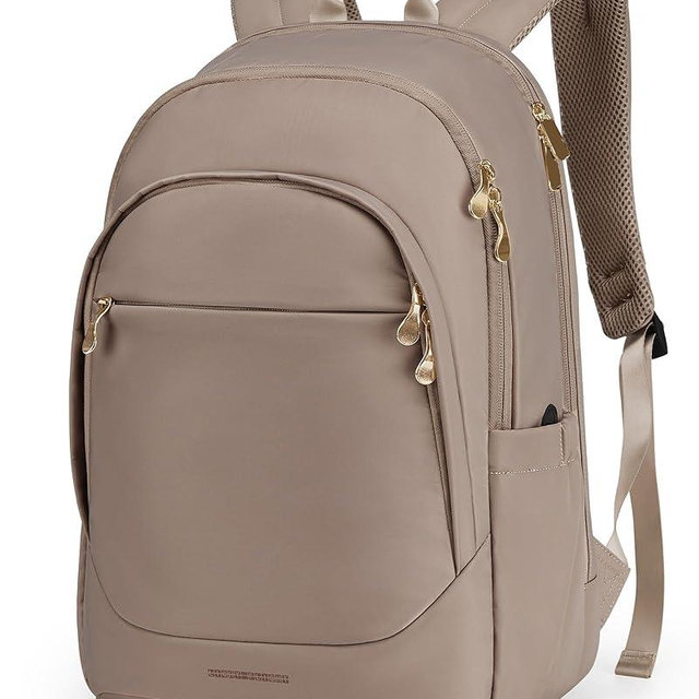 LIGHT FLIGHT Travel Laptop Backpack Women, 17.3 Inch Laptop Backpack with USB Charging Hole, Water Resistant College Bookbag, Black Computer Backpacks for Work, champagne