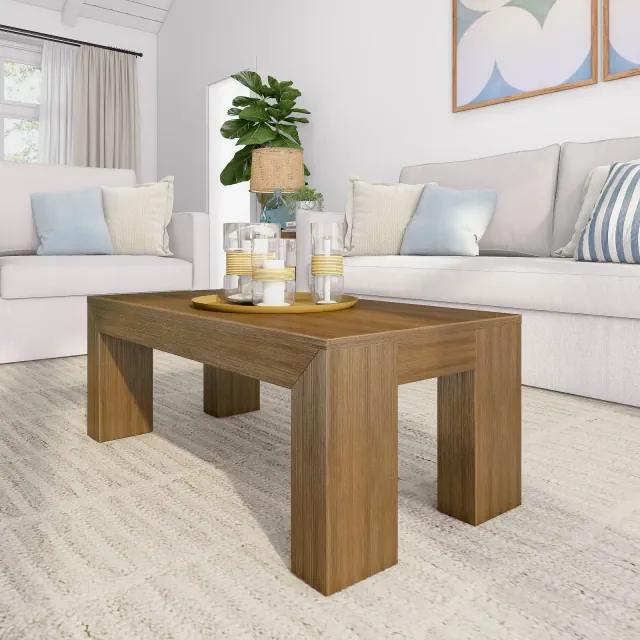 Plank+Beam Solid Wood 40" Modern Coffee Table, Rectangular Center Table for Living Room