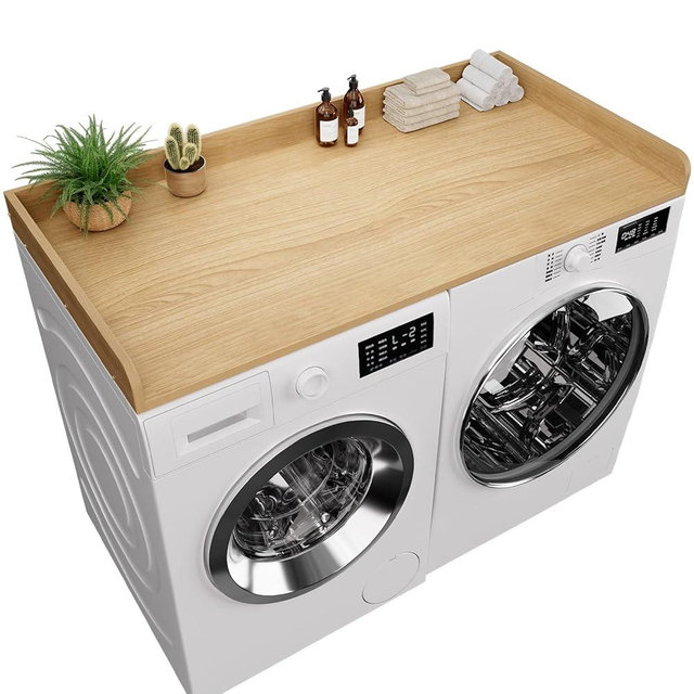 FZGhome Washer Dryer Countertop, 27.5 x 54 Inch Washer and Dryer Countertop for Laundry Room Organization with Edge Wooden, Oak