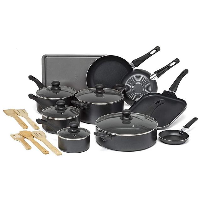 Ecolution Easy Clean Non-Stick Cookware, Dishwasher Safe Pots and Pans Set, 20 Piece, Black