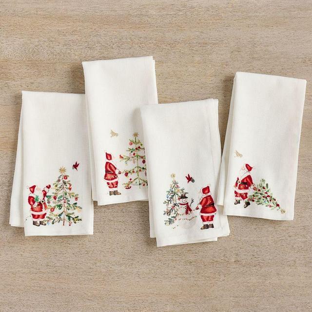 Christmas in the Country Santa Cotton/Linen Napkins, Set of 4 - Green/Multi