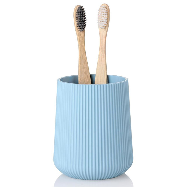 YAUKPH Light Blue Striped Toothbrush Holder for Electric Toothbrushes Bathroom Organizer Cup for Toothpaste Kids & Adults