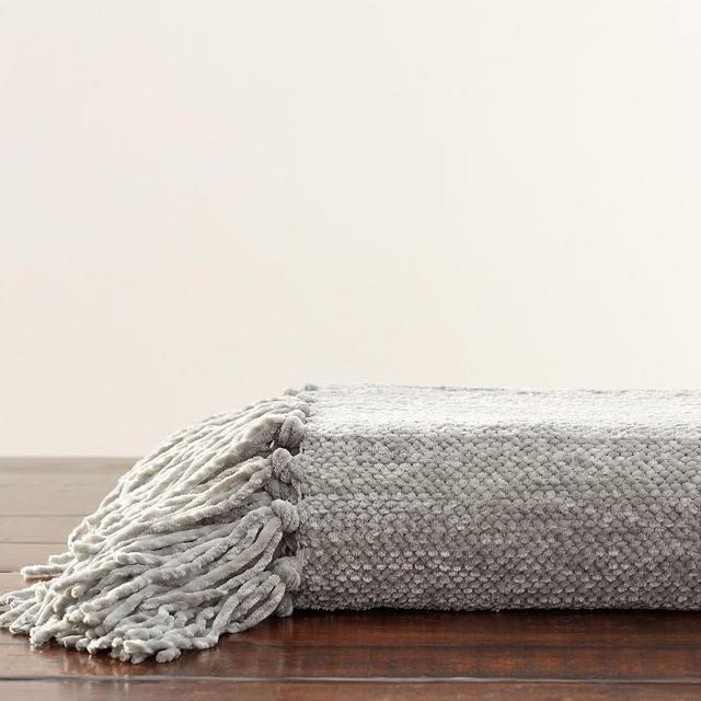 Chenille Fringe Throw, 50 x 60", Gray