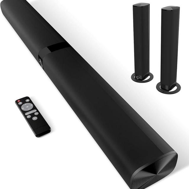 Sound Bar, 60W Sound Bar for Smart TV, 5.0 Bluetooth TV Sound Bar, Wired & Wireless Soundbar with Auto Volume Boost, ARC/Optical/AUX Connection, 2 in 1 Detachable Soundbar for TV (Bright Black)