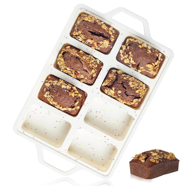 CAKETIME Mini Loaf Pan, Metal Reinforced Silicone Mini Bread Loaf Pan Nonstick Cornbread Pan 8 Cavities Small Loaf Pans for Baking Mini Bread, Mini Loaf, Mini Meatloaf, Brownie, Butter